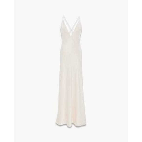 Saint Laurent Long Sleeveless Cream Silk Dress Size 6 / S - Picture 1 of 10